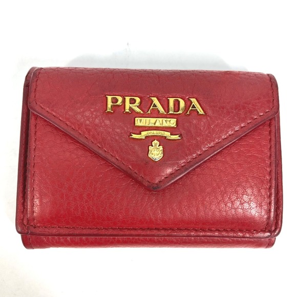 PRADA 1MH021 CompactWallet Trifold wallet Red Gold - Picture 1 of 10